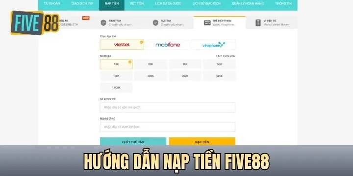 Thao tác nạp tiền Five88